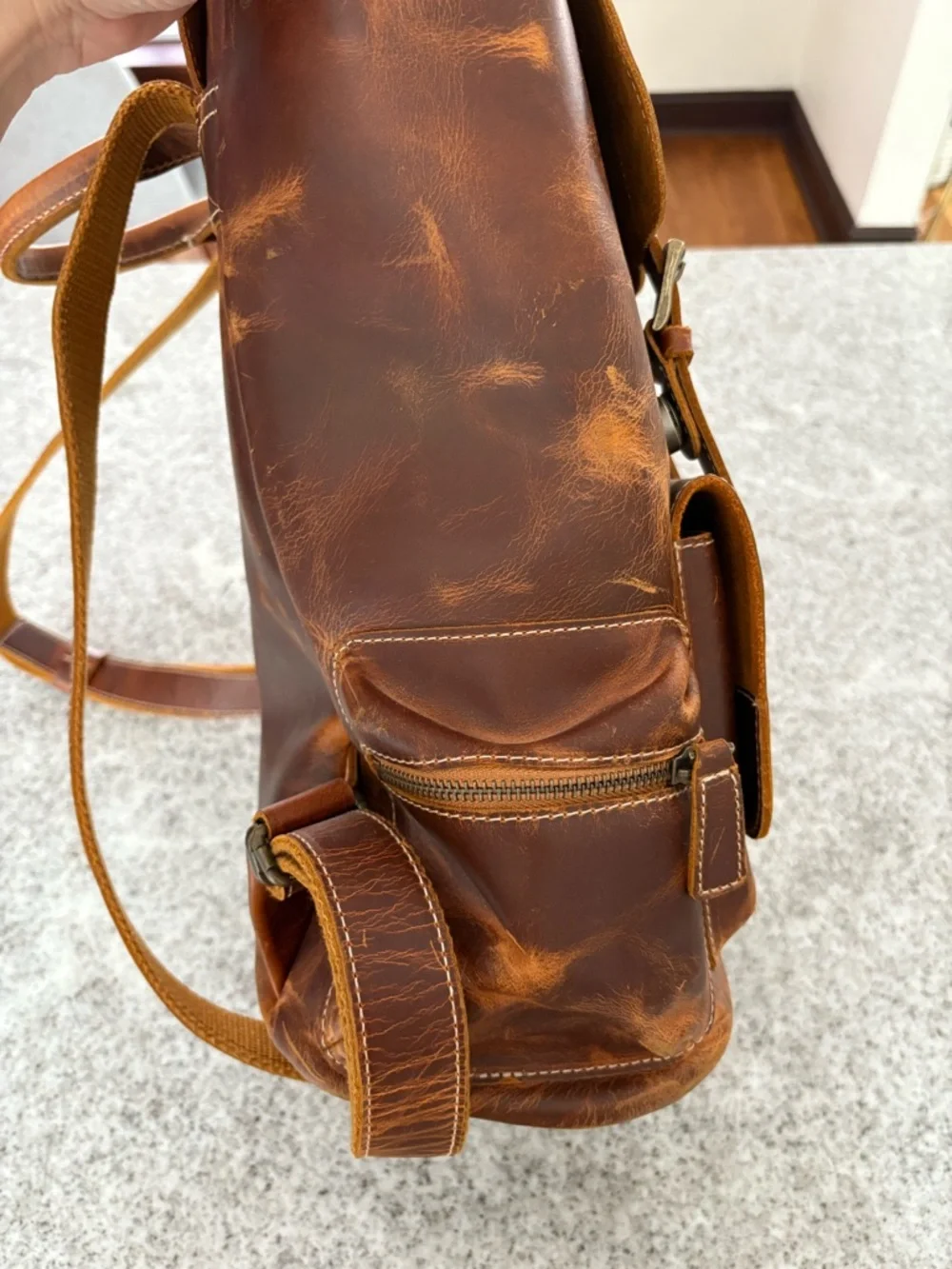 Mega Gear Valley backpack cowhide leather laptop bag handcrafted distressed